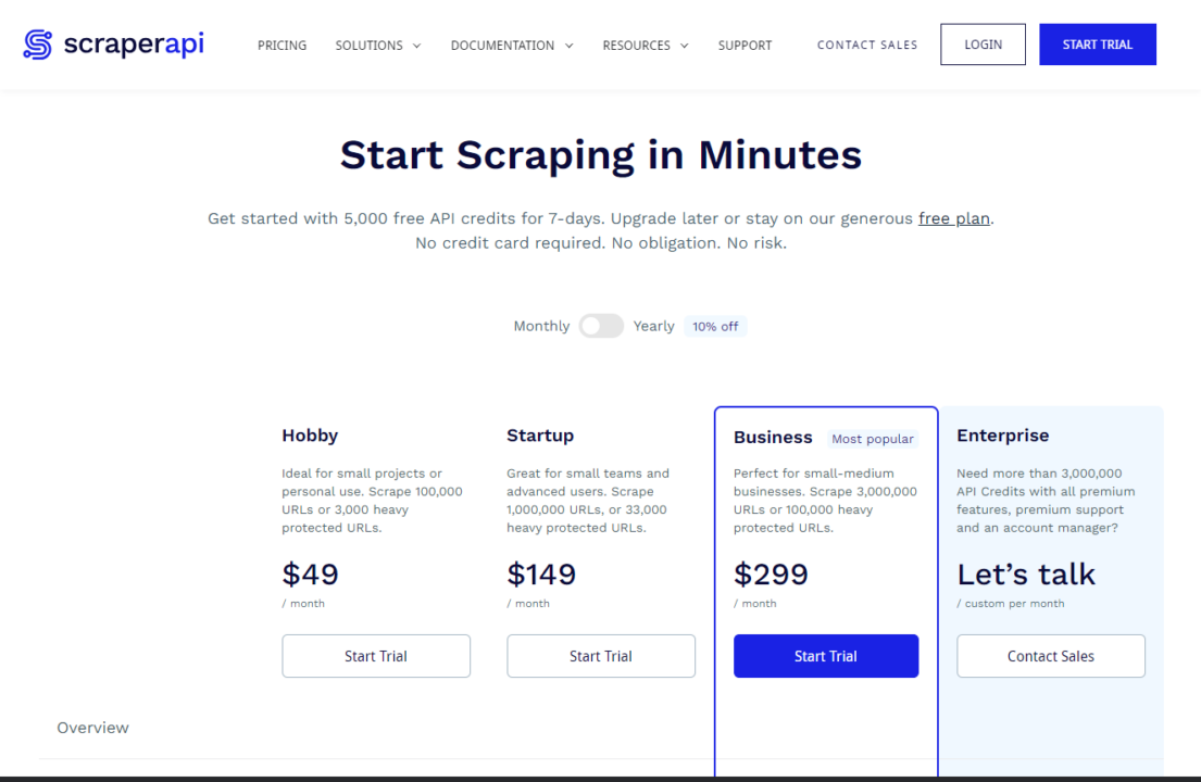 ScraperApi start scraping dashboard page