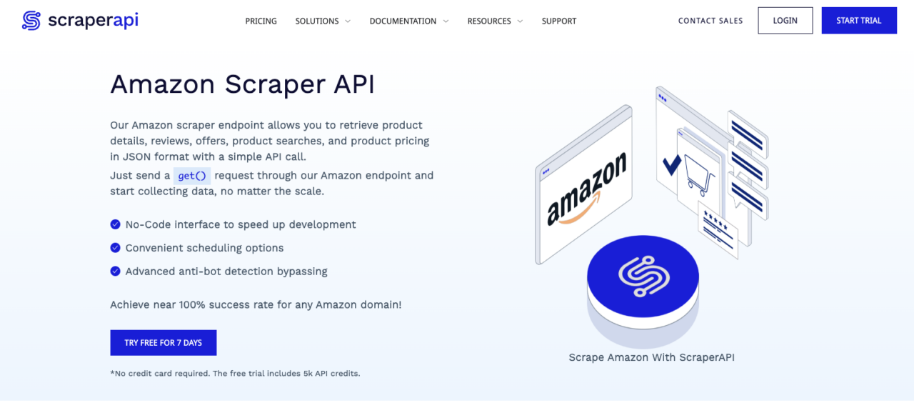 ScraperAPI best proxy tool landing page