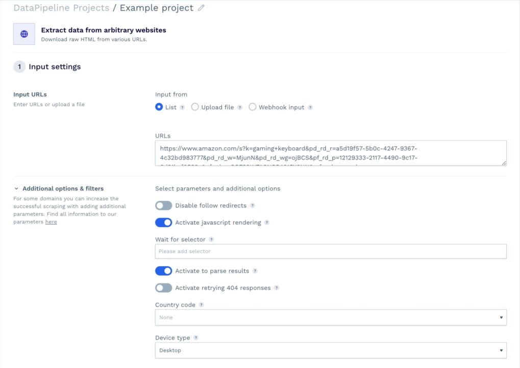 Adding the input for a DataPipeline project