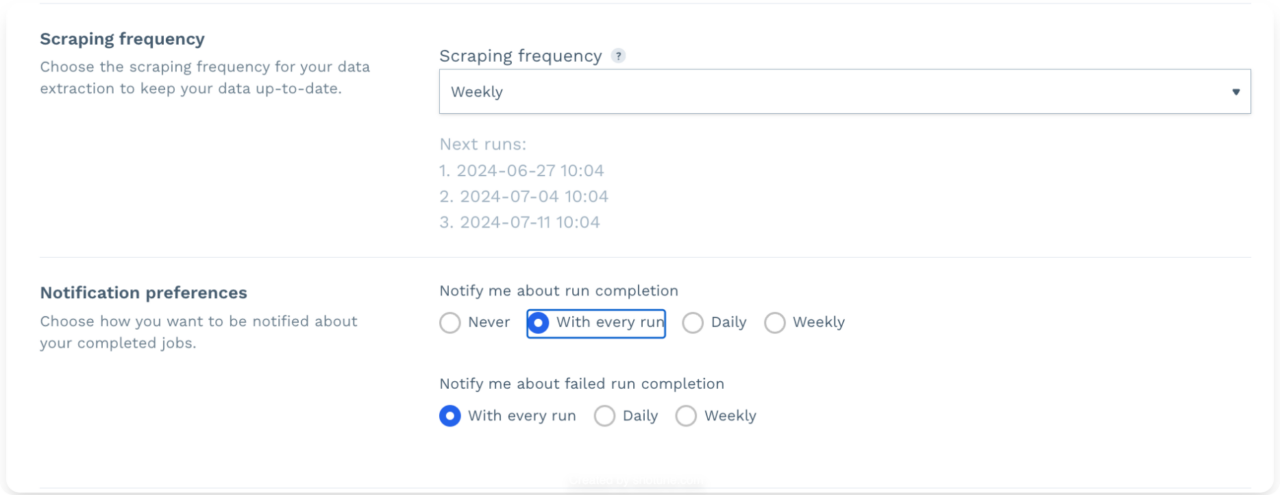 Setting up the scraping frequency