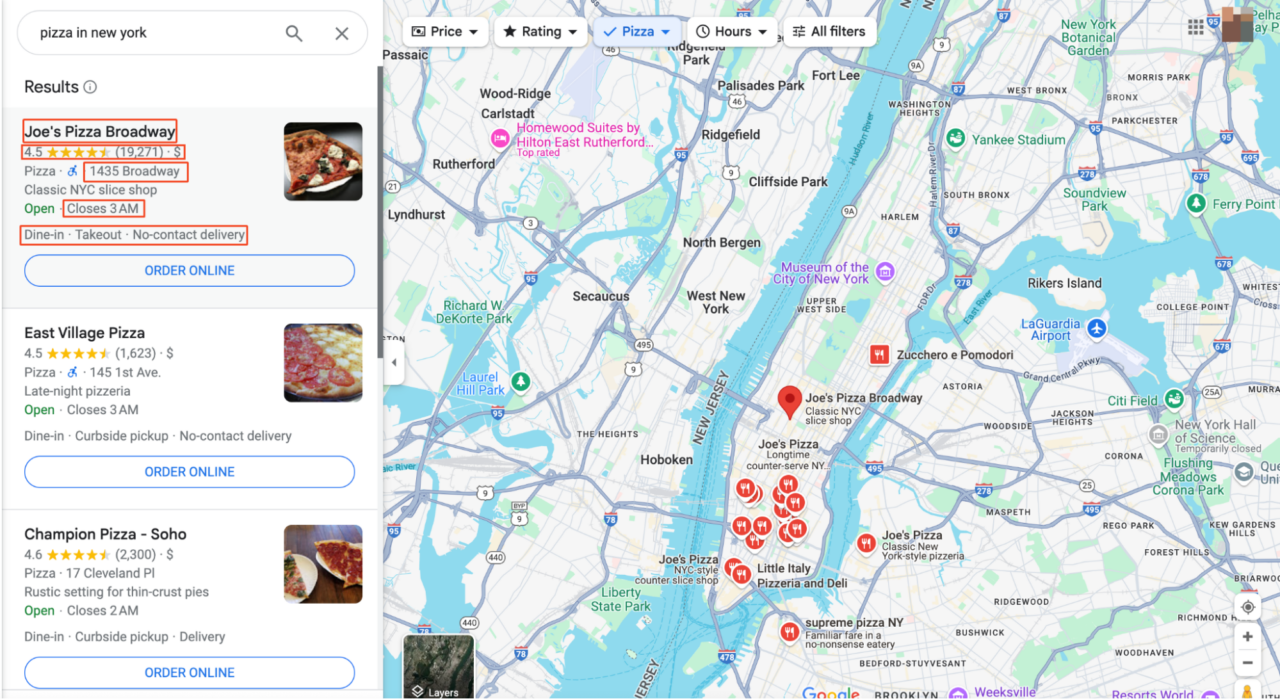 Layout overview of Google Maps