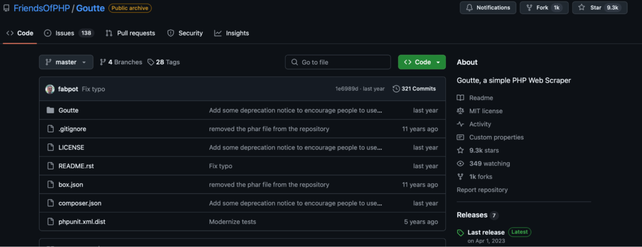 Goutte open-source web crawling framework