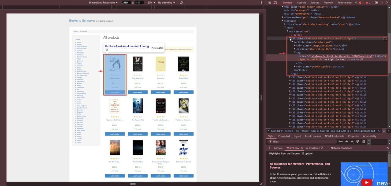 The HTML structure of the book we inspected