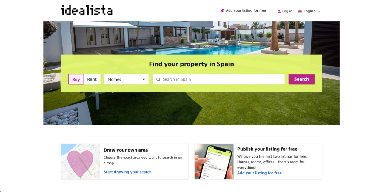 Idealista real estate dashboard page