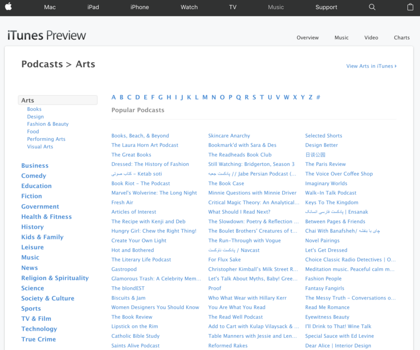 iTunes podcast preview list