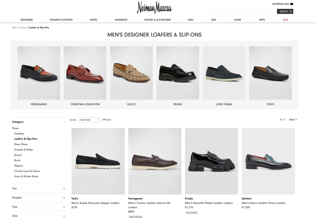 Neiman Marcus men's loafers category page