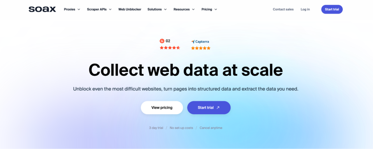 Soax scraping infrastructure dashboard