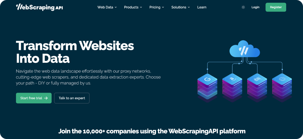 WebScrapingAPI infrastructure dashboard page