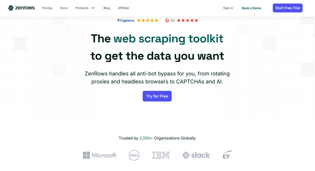 ZenRows scraping dashboard page